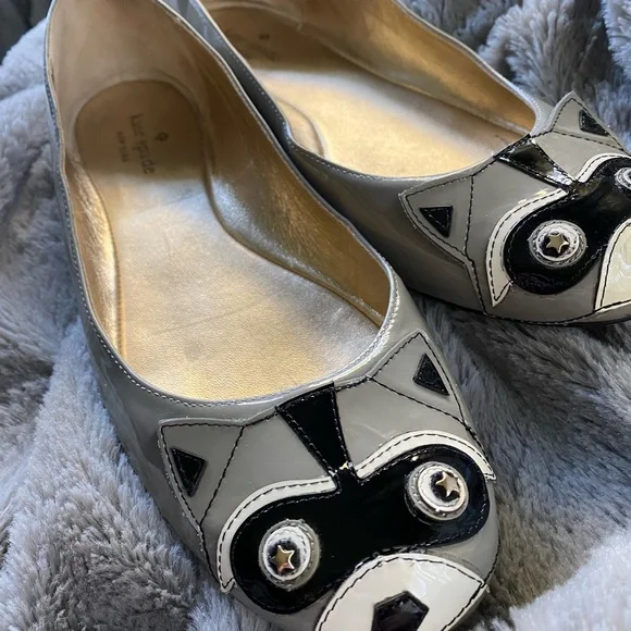 Kate Spade Jairo Raccoon Grey Patent Leather Ballet Flats.  Size 10.5 - Picture 2 of 9